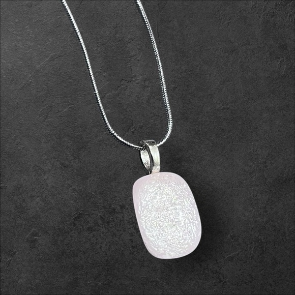 Handmade Glittery Glass Pendant 18” Stainless Steel Necklace - Picture 12 of 15